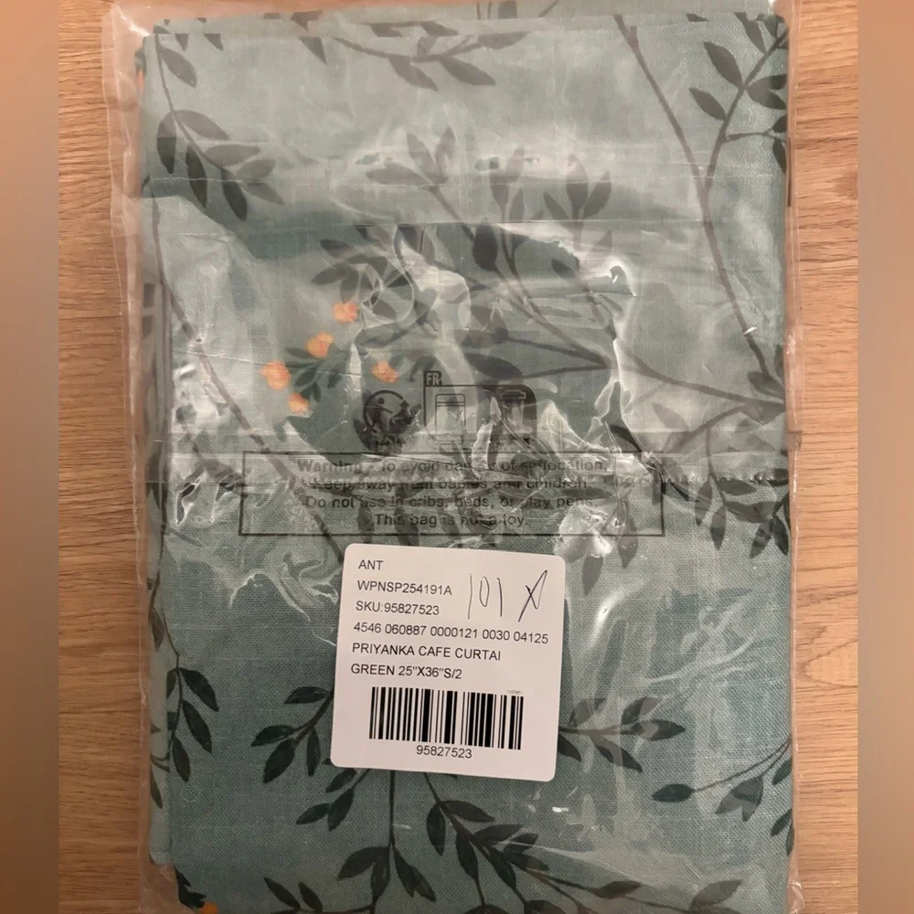 Priyanka Organic Cotton Printed Bird Café Curtains, Set of 2 - Picture 2 of 2